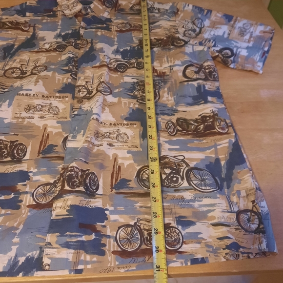 Mens Harley-Davidson Casual Motorcycle Print Shirt - Tan, Blue, Black - Picture 8 of 8